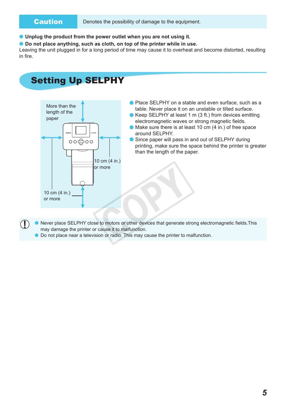 Cop y, Setting up selphy | Canon SELPHY CP800 Black User Manual | Page 6 / 73