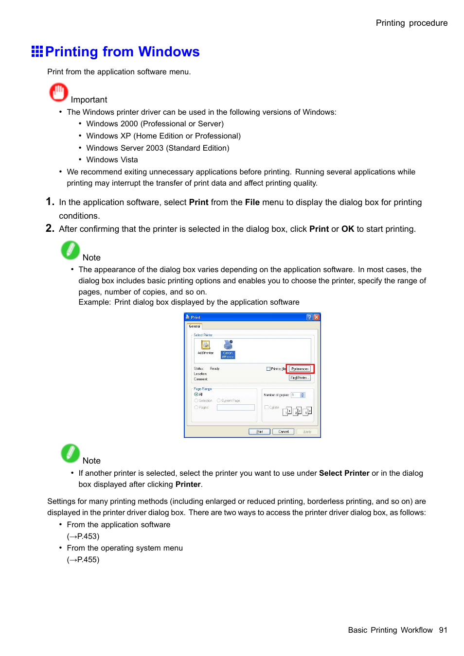 Printing from windows | Canon imagePROGRAF iPF510 User Manual | Page 105 / 724