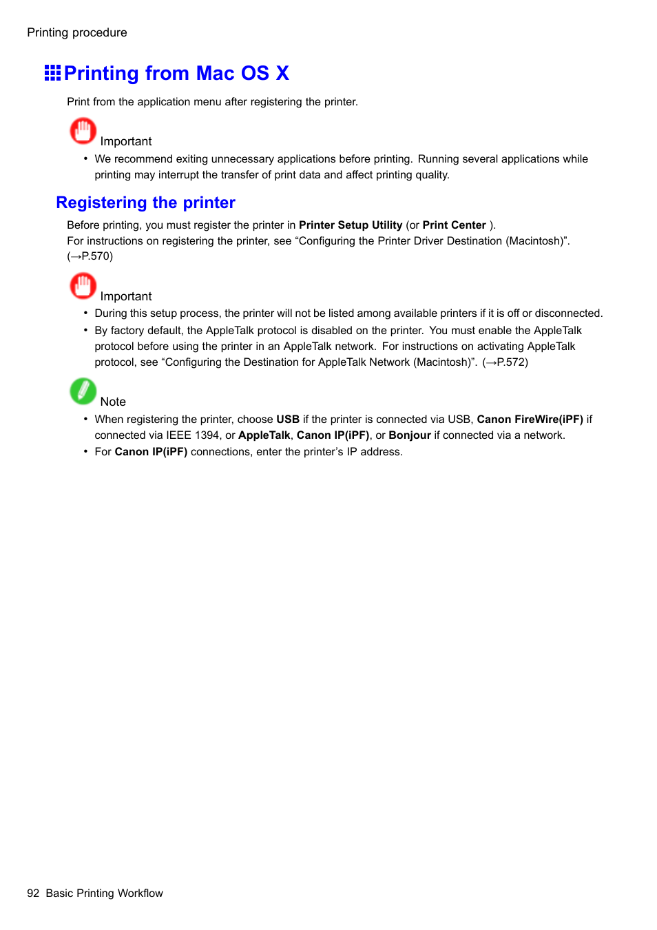 Printing from mac os x, Registering the printer | Canon imagePROGRAF iPF510 User Manual | Page 106 / 724