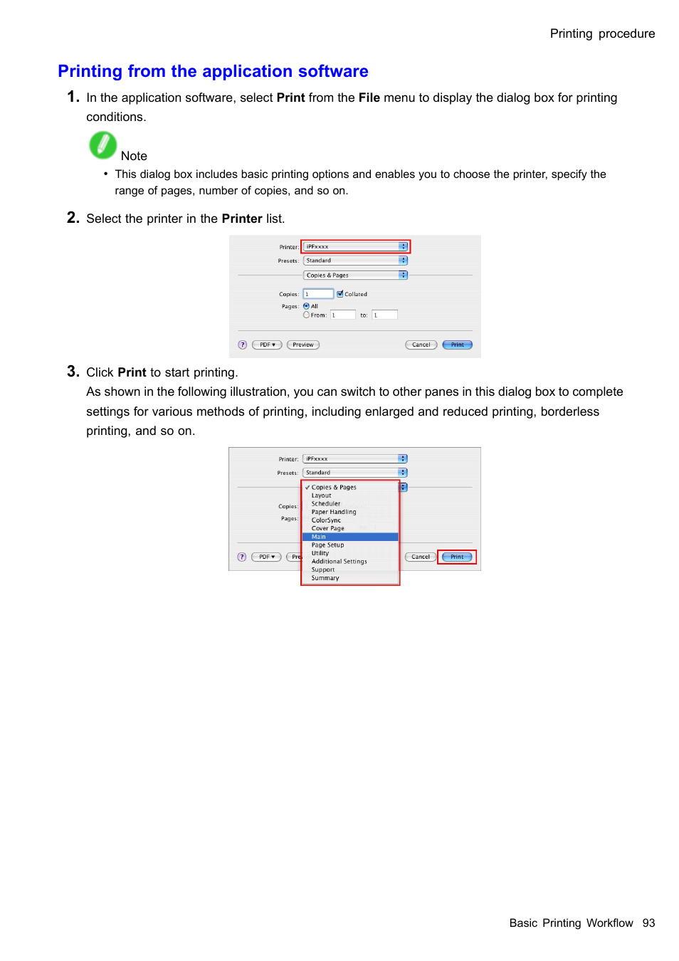 Printing from the application software | Canon imagePROGRAF iPF510 User Manual | Page 107 / 724