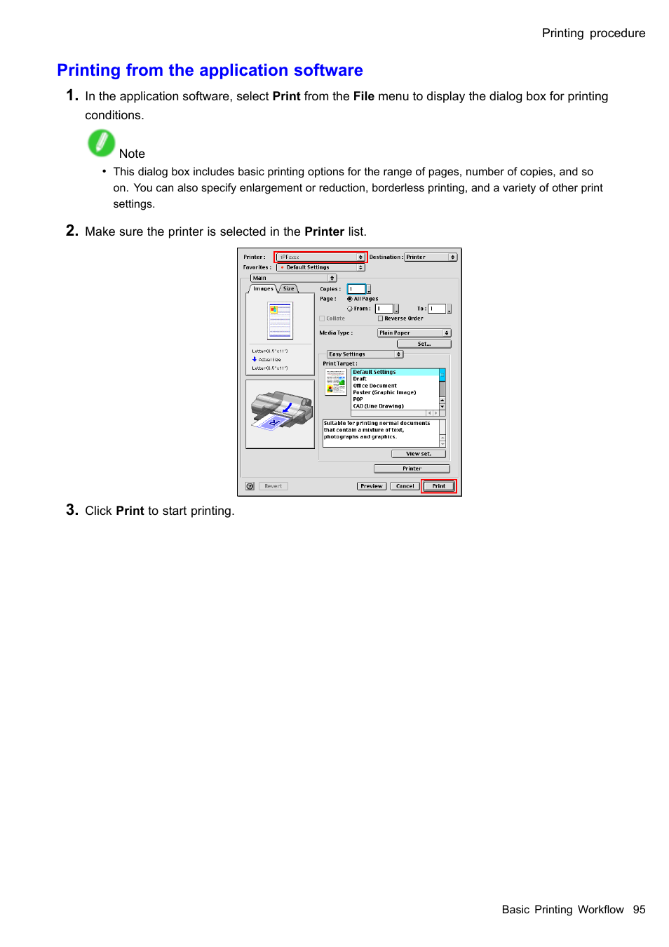 Printing from the application software | Canon imagePROGRAF iPF510 User Manual | Page 109 / 724