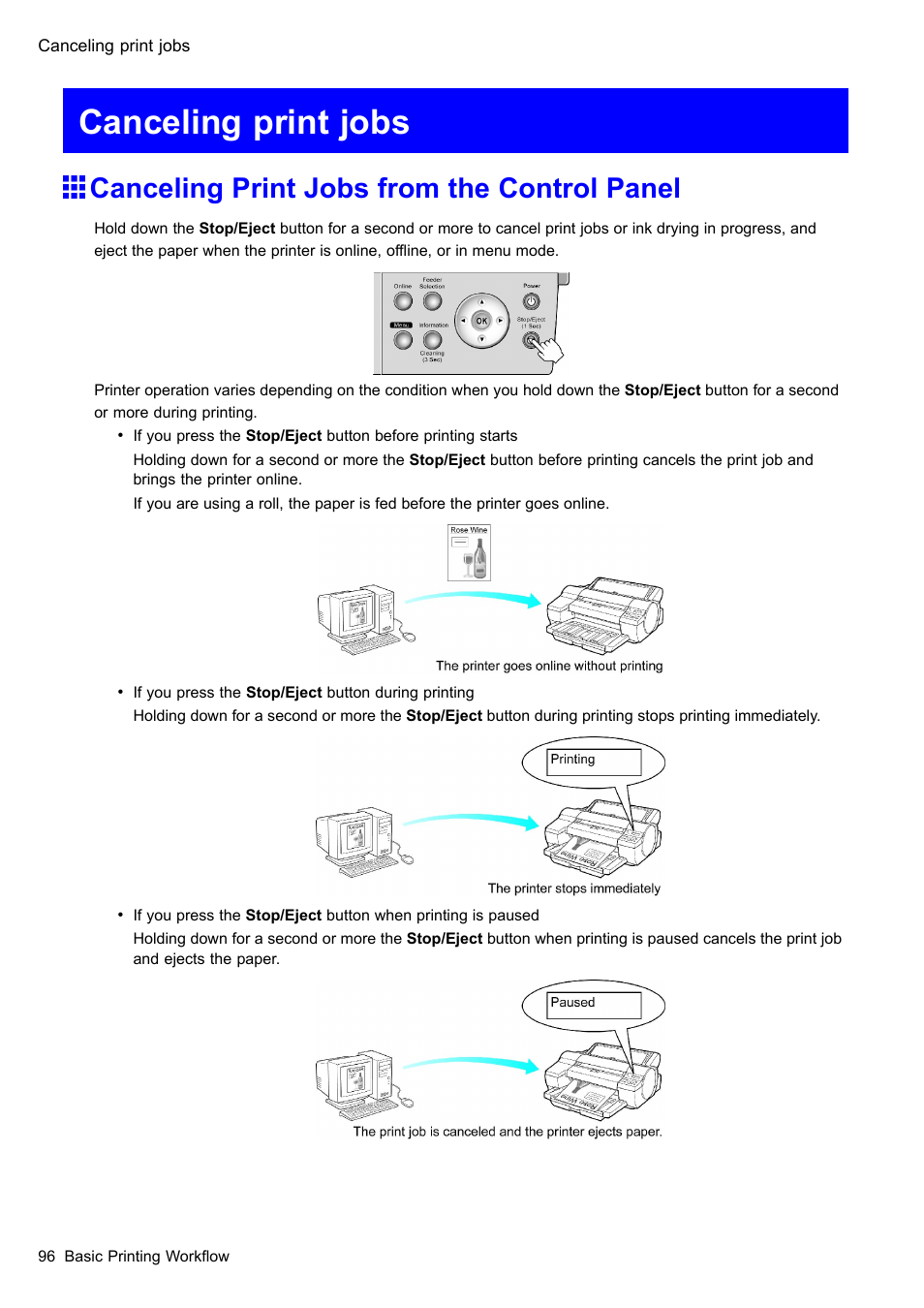 Canceling print jobs, Canceling print jobs from the control panel | Canon imagePROGRAF iPF510 User Manual | Page 110 / 724
