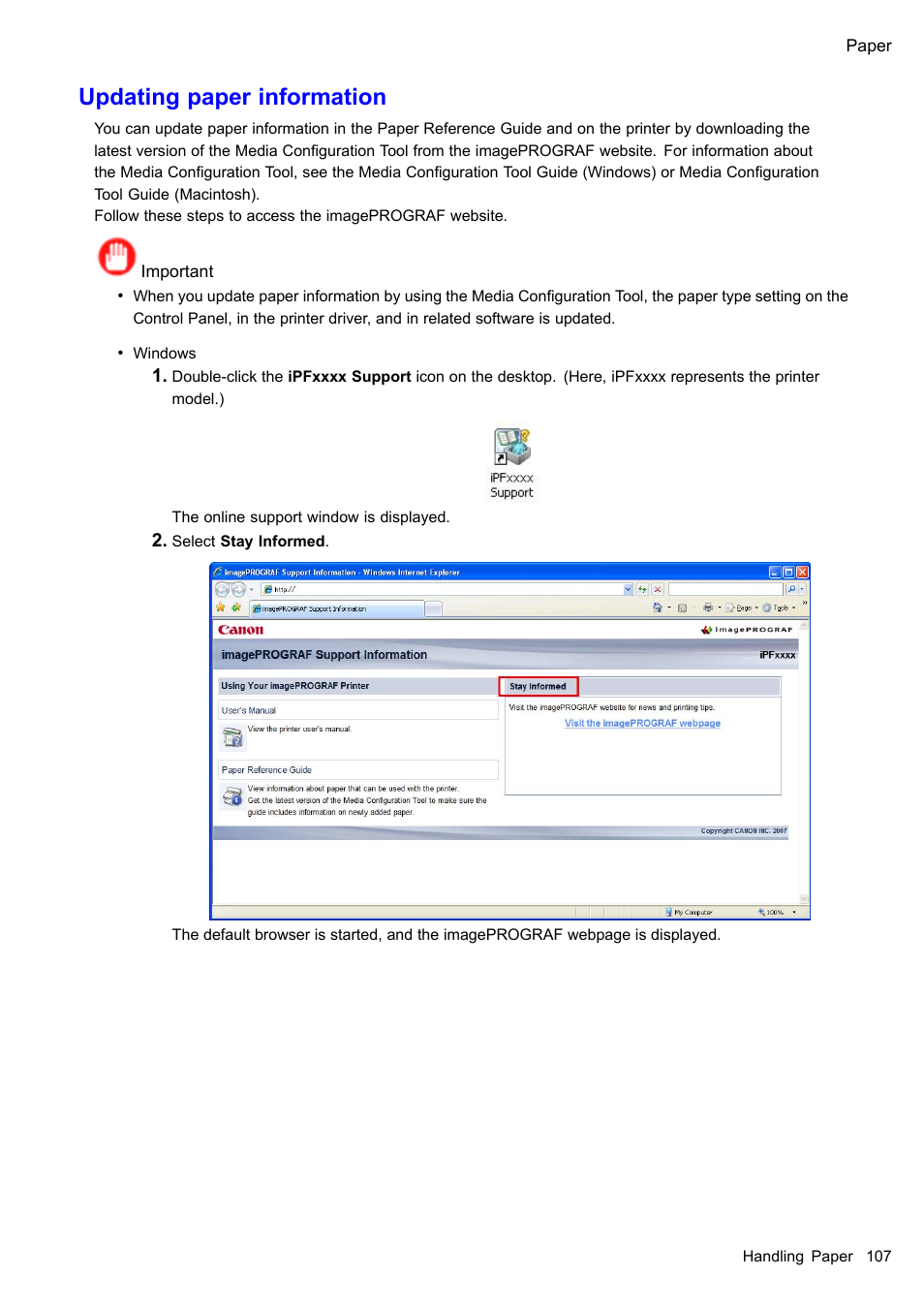 Updating paper information | Canon imagePROGRAF iPF510 User Manual | Page 121 / 724