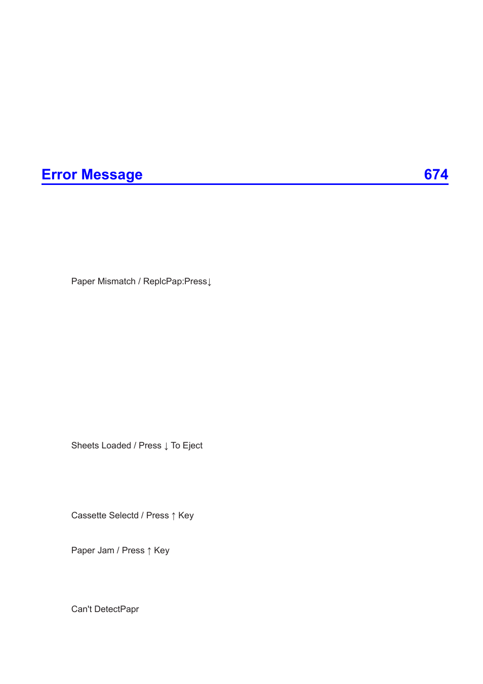 Error message 674 | Canon imagePROGRAF iPF510 User Manual | Page 13 / 724