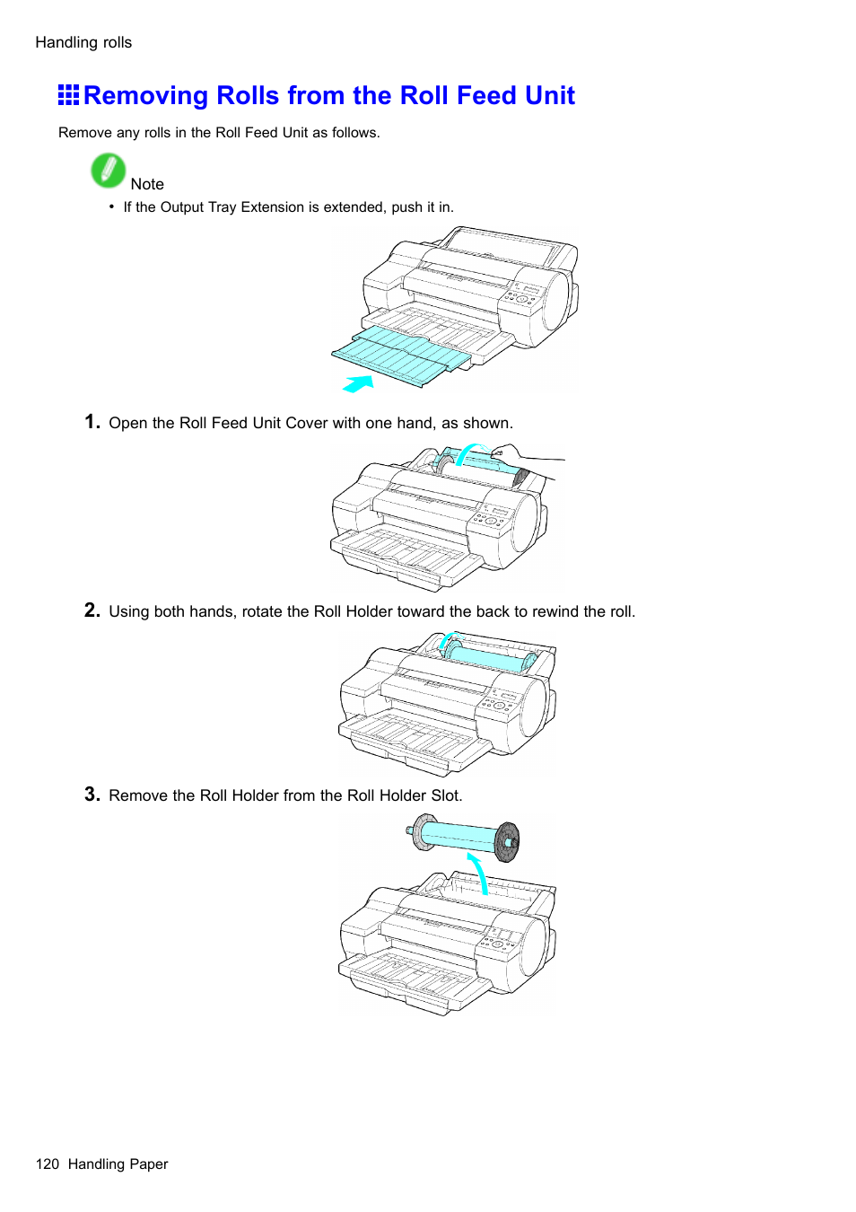 Removing rolls from the roll feed unit | Canon imagePROGRAF iPF510 User Manual | Page 134 / 724