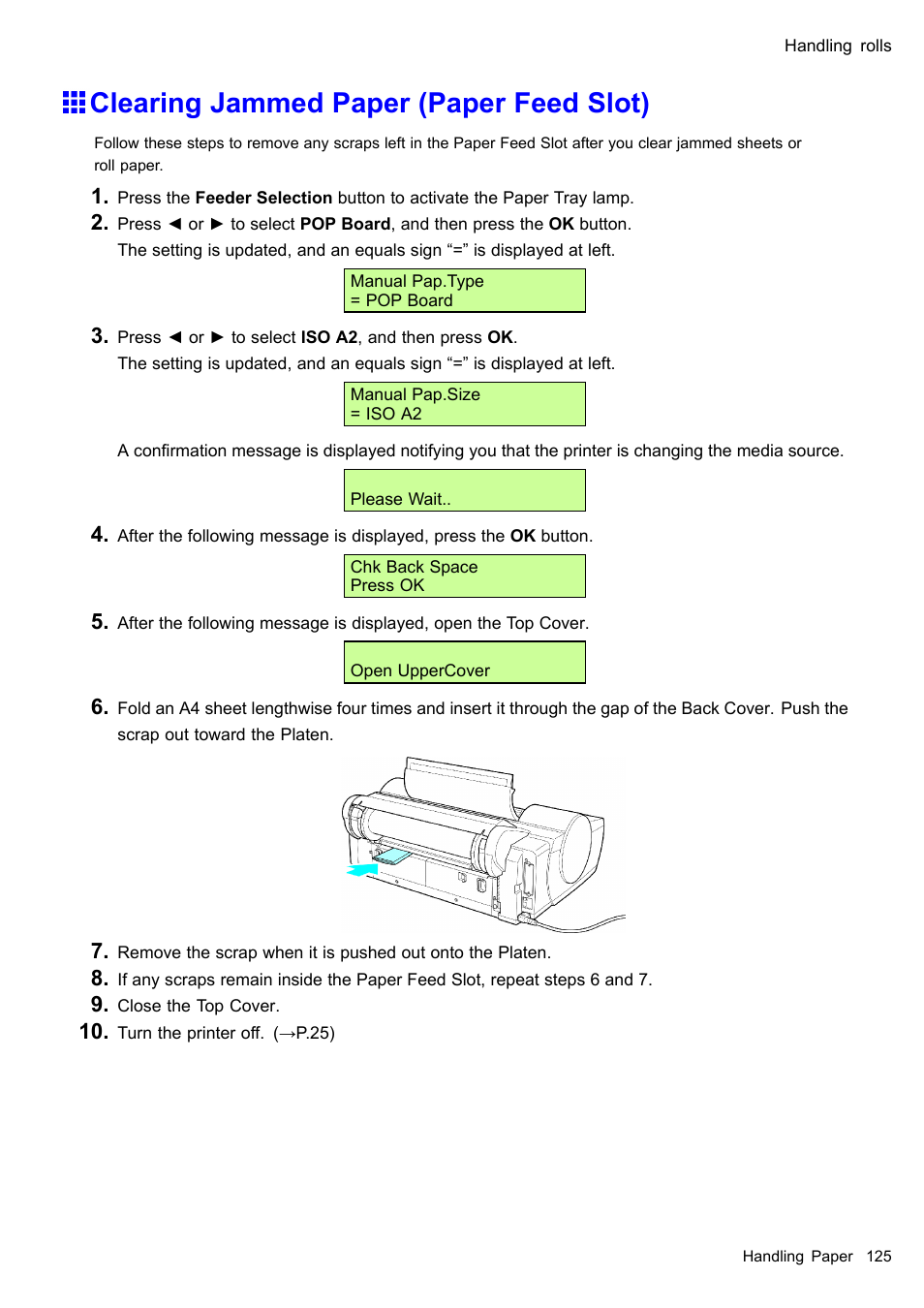 Clearing jammed paper (paper feed slot) | Canon imagePROGRAF iPF510 User Manual | Page 139 / 724