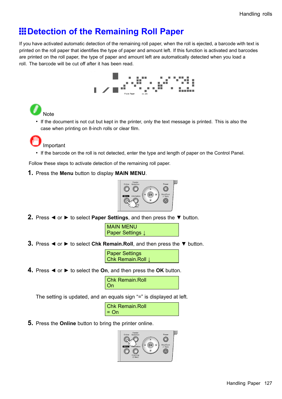 Detection of the remaining roll paper | Canon imagePROGRAF iPF510 User Manual | Page 141 / 724