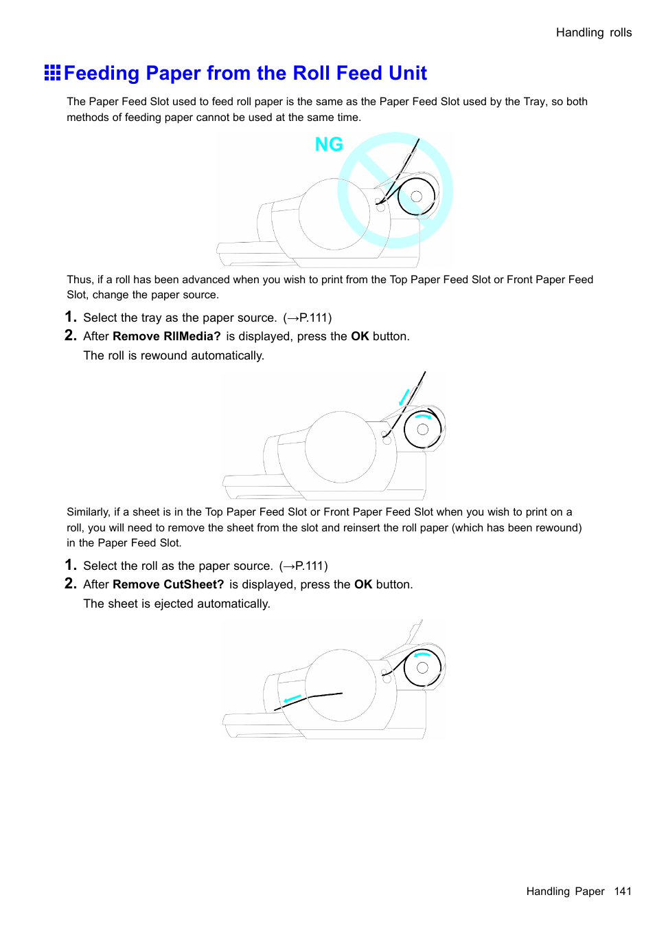 Feeding paper from the roll feed unit | Canon imagePROGRAF iPF510 User Manual | Page 155 / 724