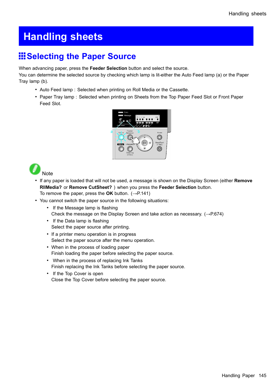 Handling sheets, Selecting the paper source | Canon imagePROGRAF iPF510 User Manual | Page 159 / 724