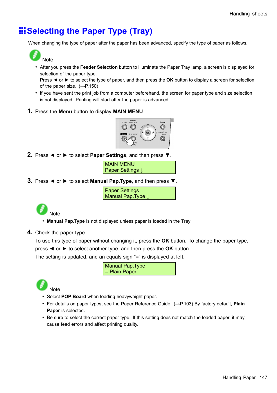 Selecting the paper type (tray) | Canon imagePROGRAF iPF510 User Manual | Page 161 / 724