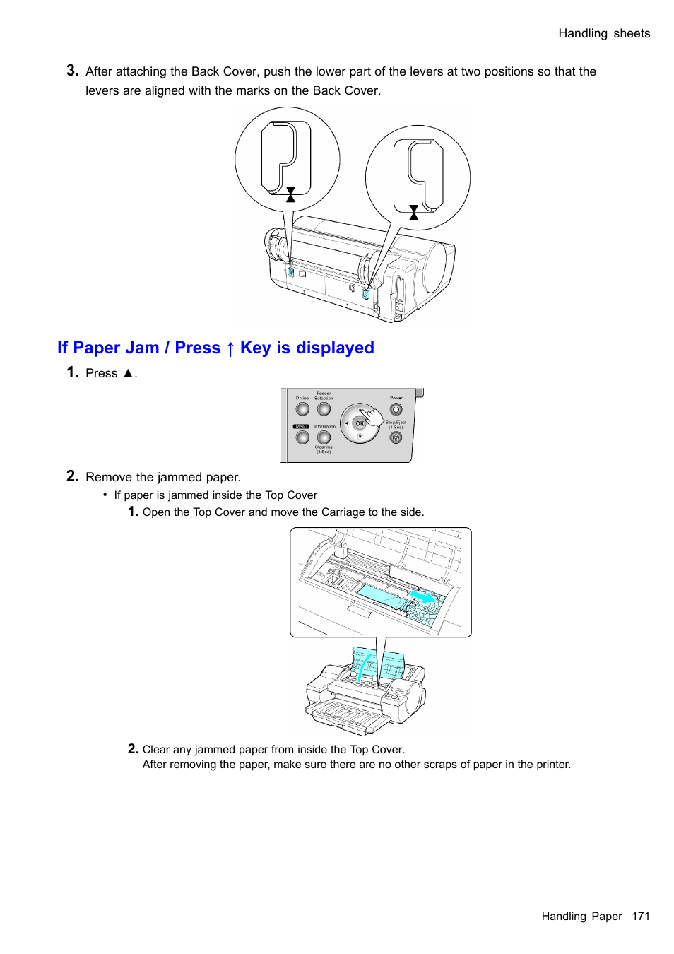 If paper jam / press ↑ key is displayed | Canon imagePROGRAF iPF510 User Manual | Page 185 / 724