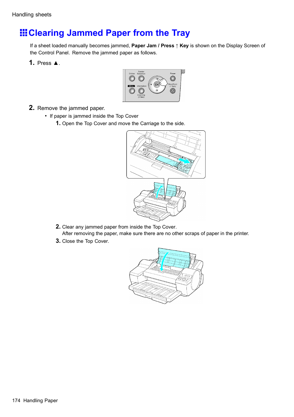 Clearing jammed paper from the tray | Canon imagePROGRAF iPF510 User Manual | Page 188 / 724