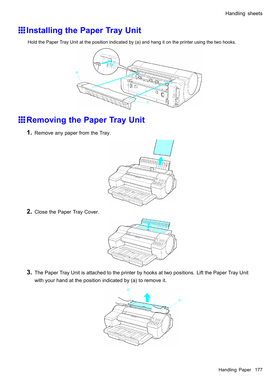 Installing the paper tray unit, Removing the paper tray unit | Canon imagePROGRAF iPF510 User Manual | Page 191 / 724