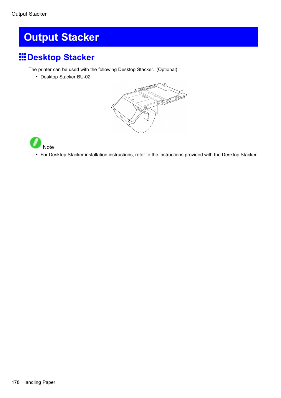 Output stacker, Desktop stacker | Canon imagePROGRAF iPF510 User Manual | Page 192 / 724
