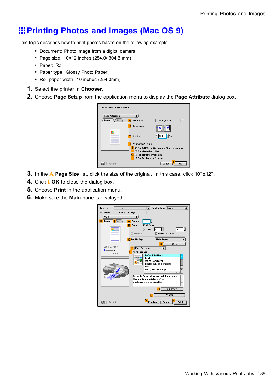 Printing photos and images (mac os 9) | Canon imagePROGRAF iPF510 User Manual | Page 203 / 724
