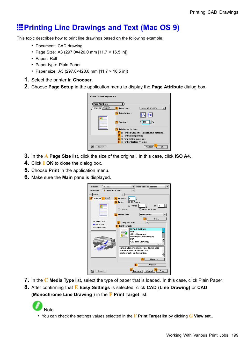 Printing line drawings and text (mac os 9) | Canon imagePROGRAF iPF510 User Manual | Page 213 / 724