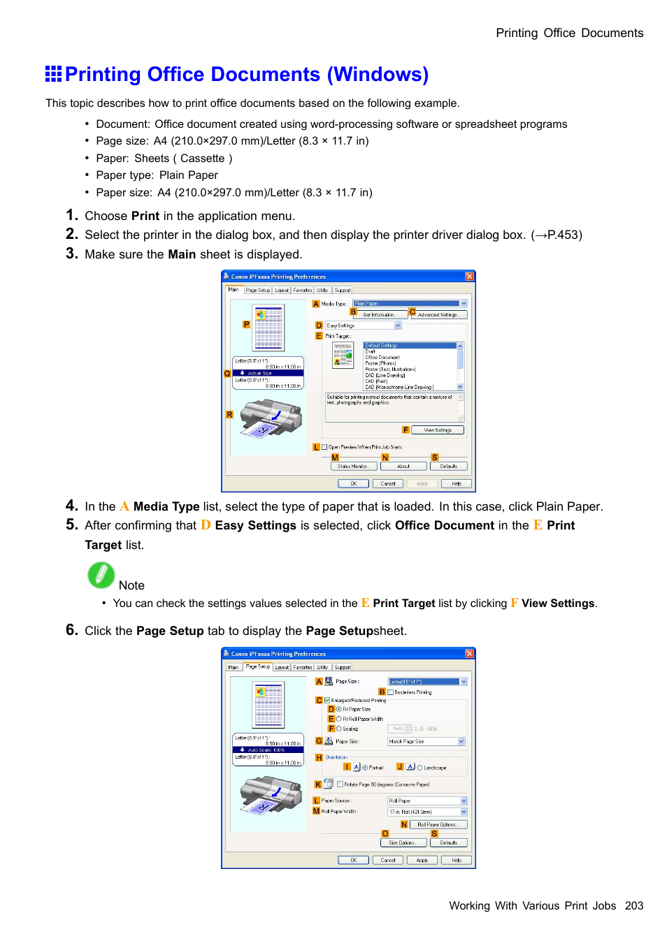 Printing office documents (windows), Printing ofce documents (windows) | Canon imagePROGRAF iPF510 User Manual | Page 217 / 724