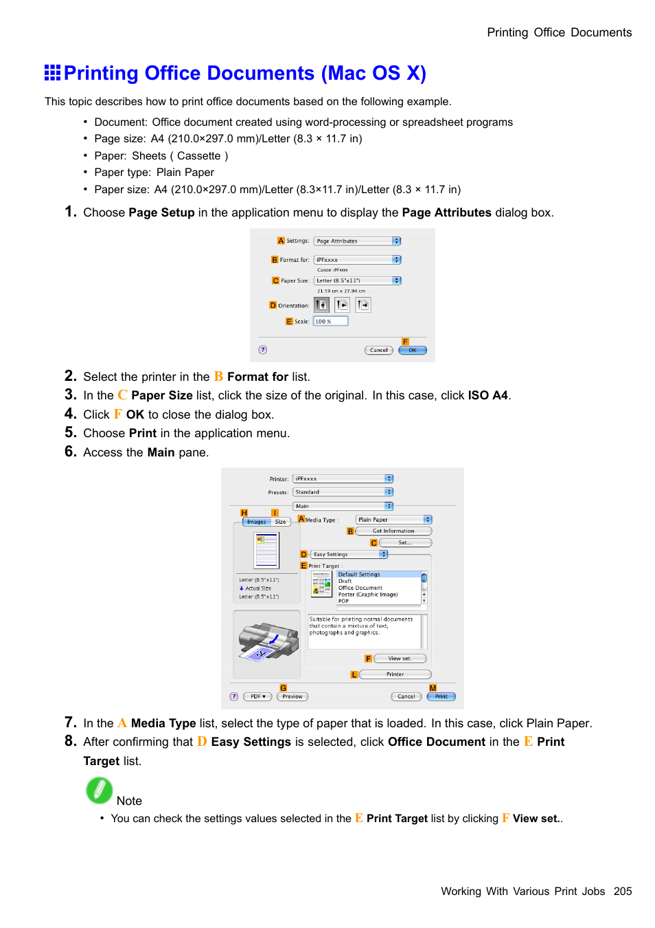 Printing office documents (mac os x), Printing ofce documents (mac os x) | Canon imagePROGRAF iPF510 User Manual | Page 219 / 724