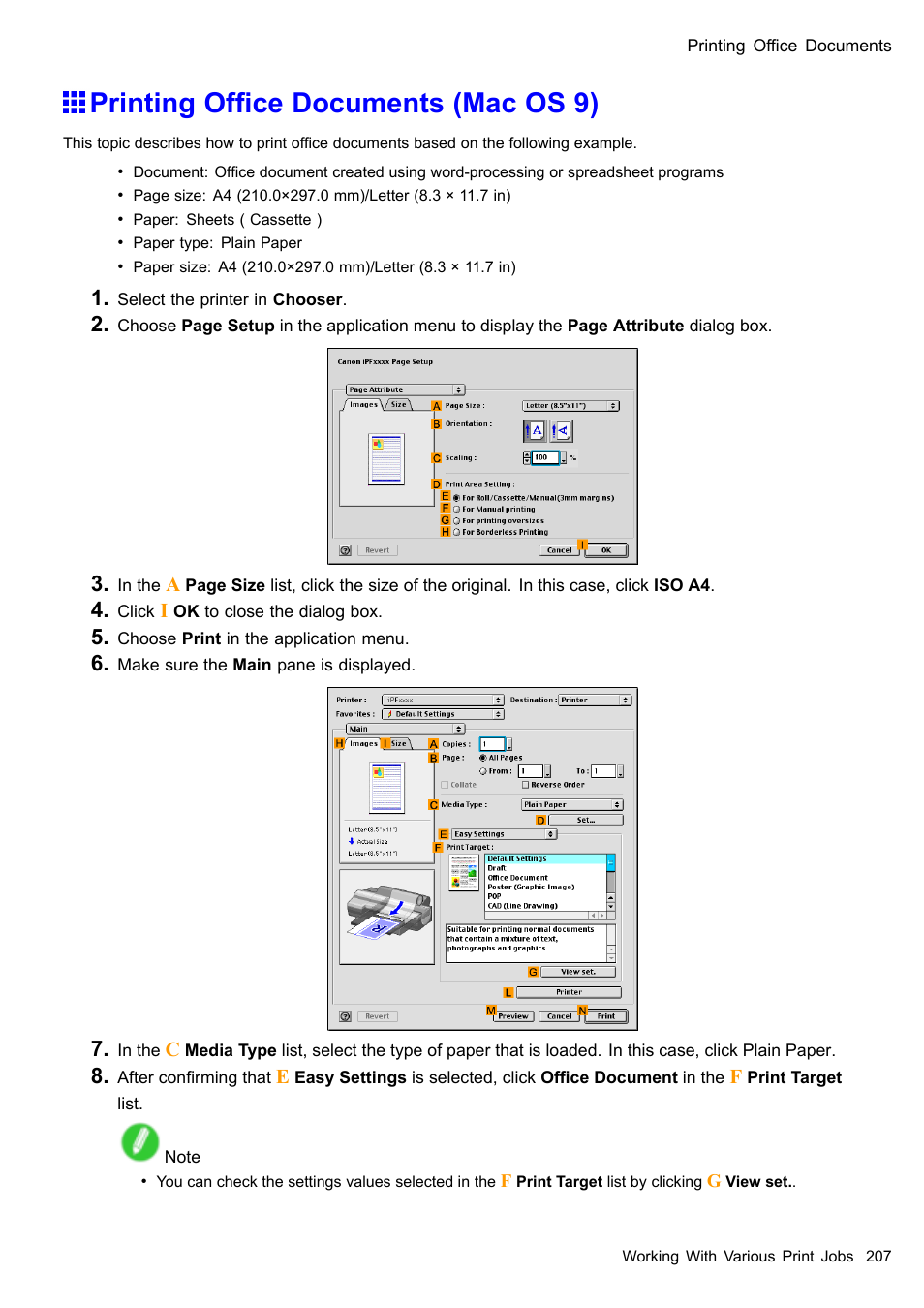 Printing office documents (mac os 9), Printing ofce documents (mac os 9) | Canon imagePROGRAF iPF510 User Manual | Page 221 / 724