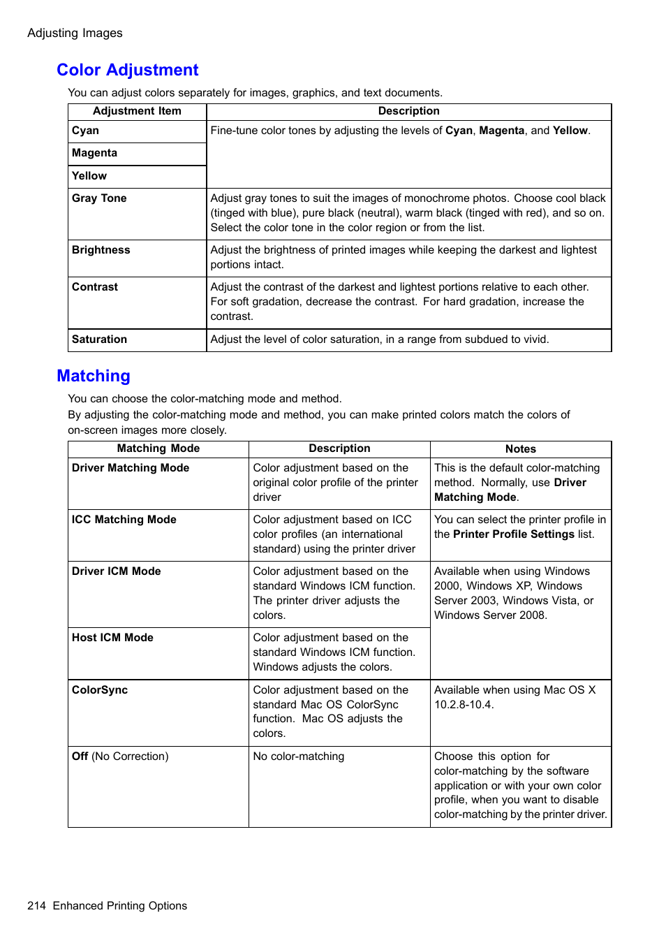 Color adjustment, Matching | Canon imagePROGRAF iPF510 User Manual | Page 228 / 724