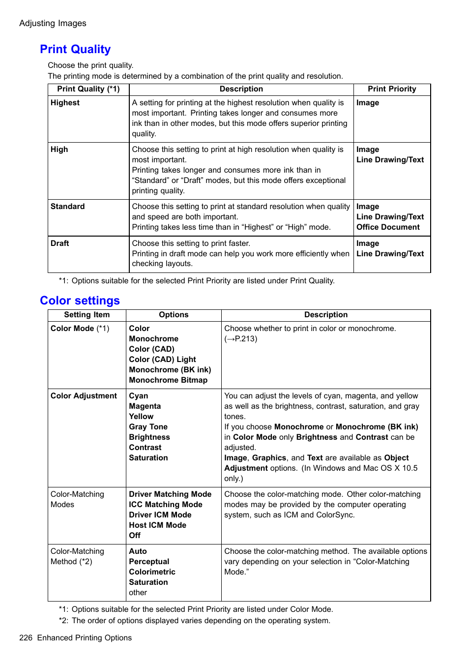 Print quality, Color settings | Canon imagePROGRAF iPF510 User Manual | Page 240 / 724