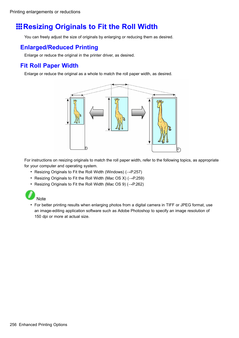 Resizing originals to fit the roll width, Enlarged/reduced printing, Fit roll paper width | Canon imagePROGRAF iPF510 User Manual | Page 270 / 724