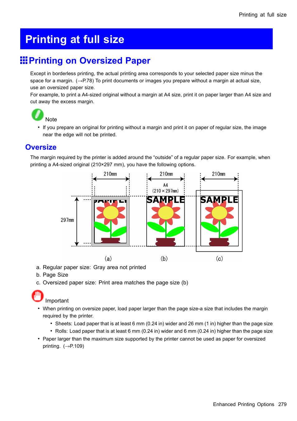 Printing at full size, Printing on oversized paper, Oversize | Canon imagePROGRAF iPF510 User Manual | Page 293 / 724