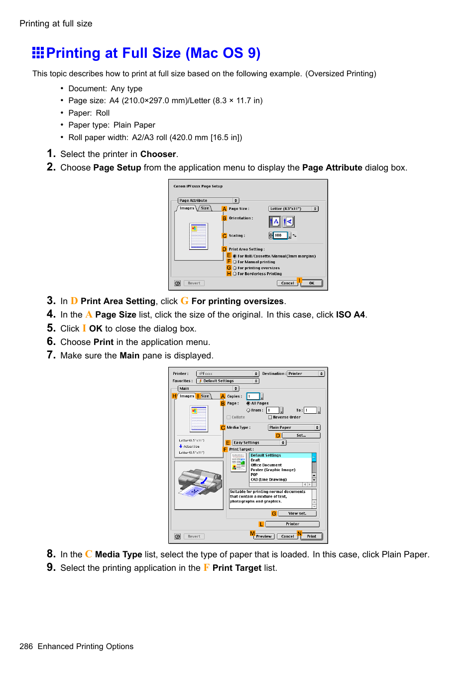 Printing at full size (mac os 9) | Canon imagePROGRAF iPF510 User Manual | Page 300 / 724