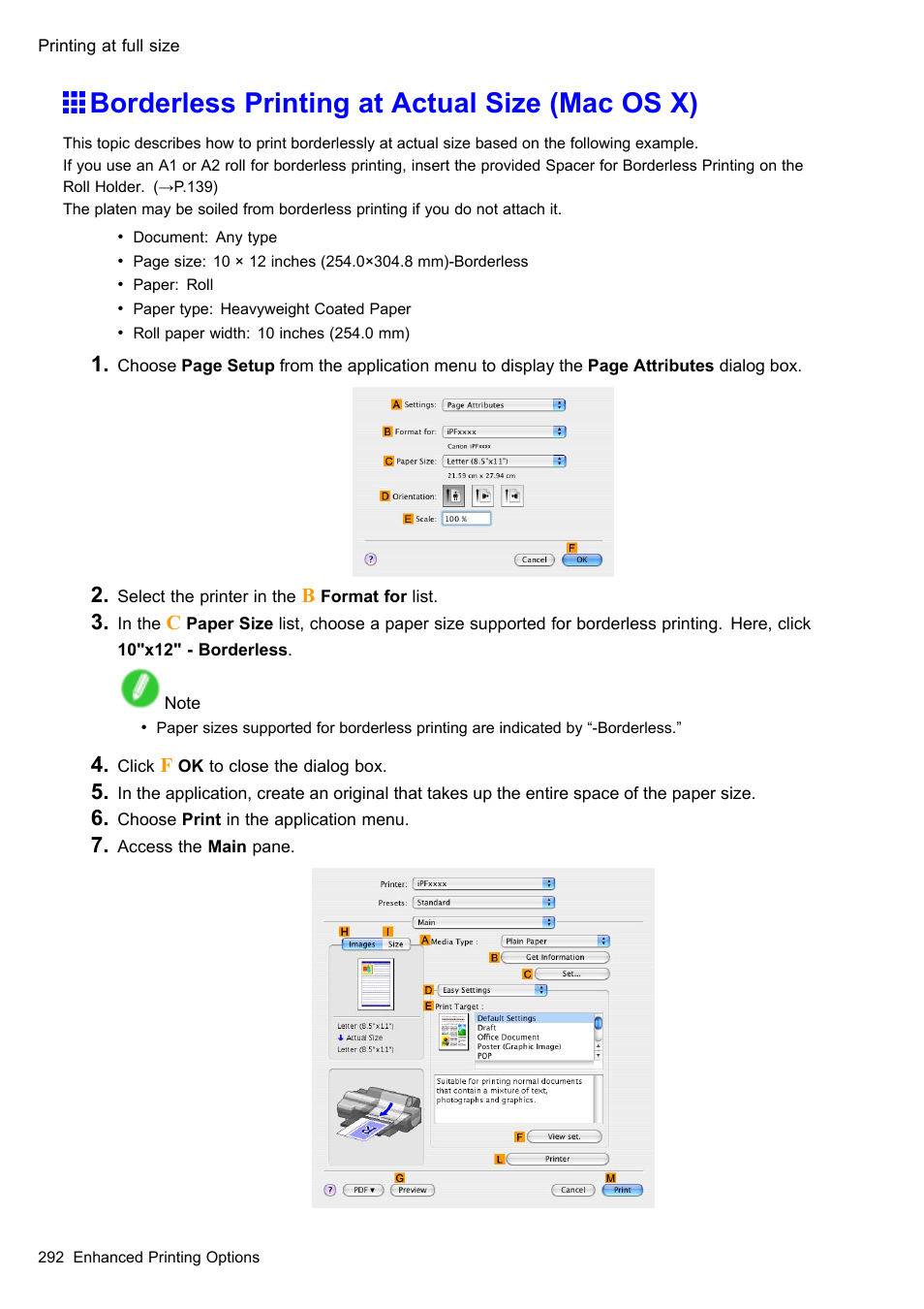 Borderless printing at actual size (mac os x) | Canon imagePROGRAF iPF510 User Manual | Page 306 / 724