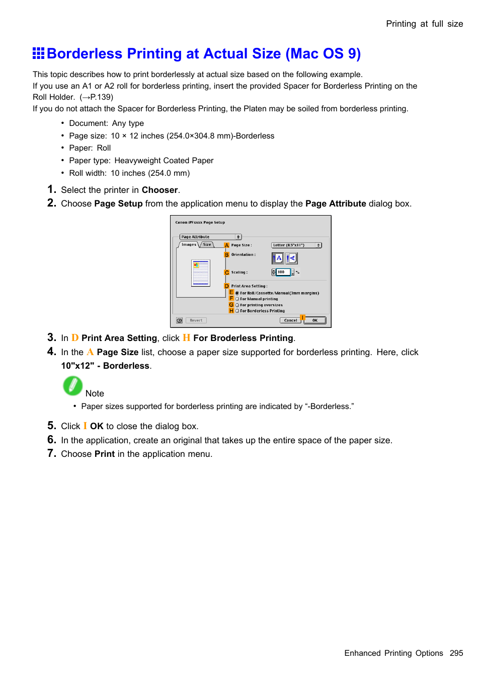 Borderless printing at actual size (mac os 9) | Canon imagePROGRAF iPF510 User Manual | Page 309 / 724