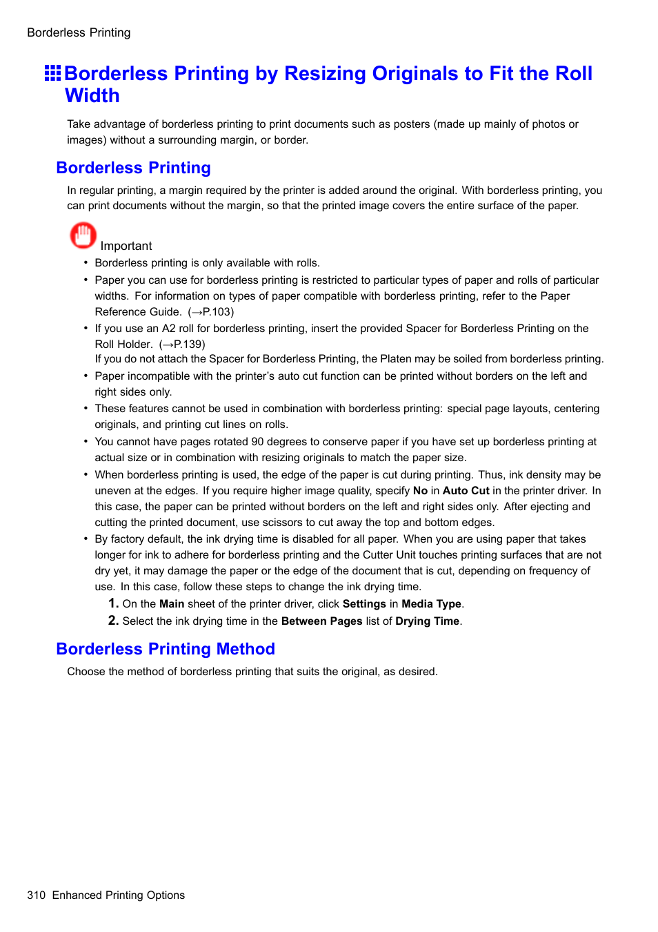 Borderless printing, Borderless printing method | Canon imagePROGRAF iPF510 User Manual | Page 324 / 724