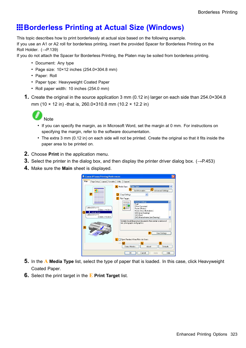 Borderless printing at actual size (windows) | Canon imagePROGRAF iPF510 User Manual | Page 337 / 724