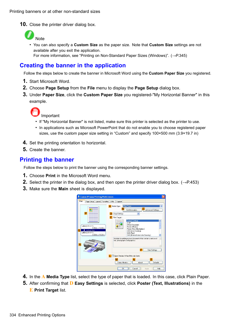 Creating the banner in the application, Printing the banner | Canon imagePROGRAF iPF510 User Manual | Page 348 / 724