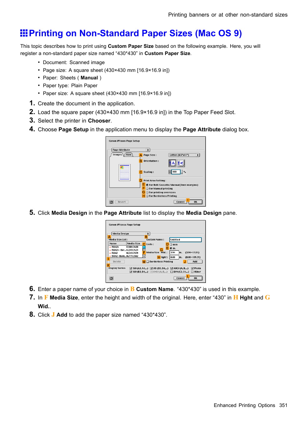Printing on non-standard paper sizes (mac os 9) | Canon imagePROGRAF iPF510 User Manual | Page 365 / 724
