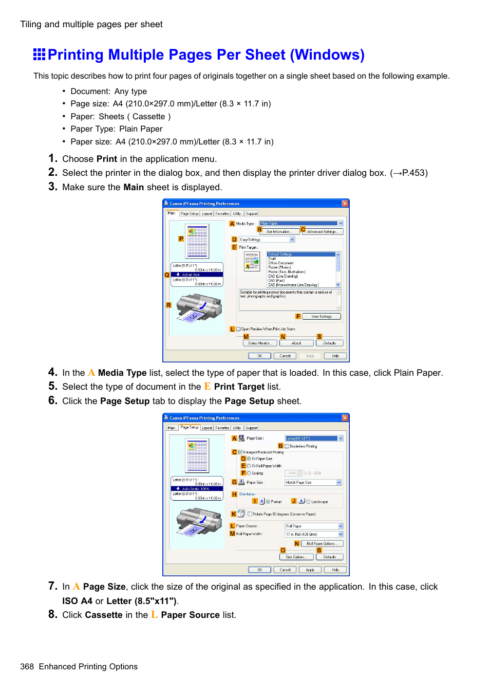 Printing multiple pages per sheet (windows) | Canon imagePROGRAF iPF510 User Manual | Page 382 / 724