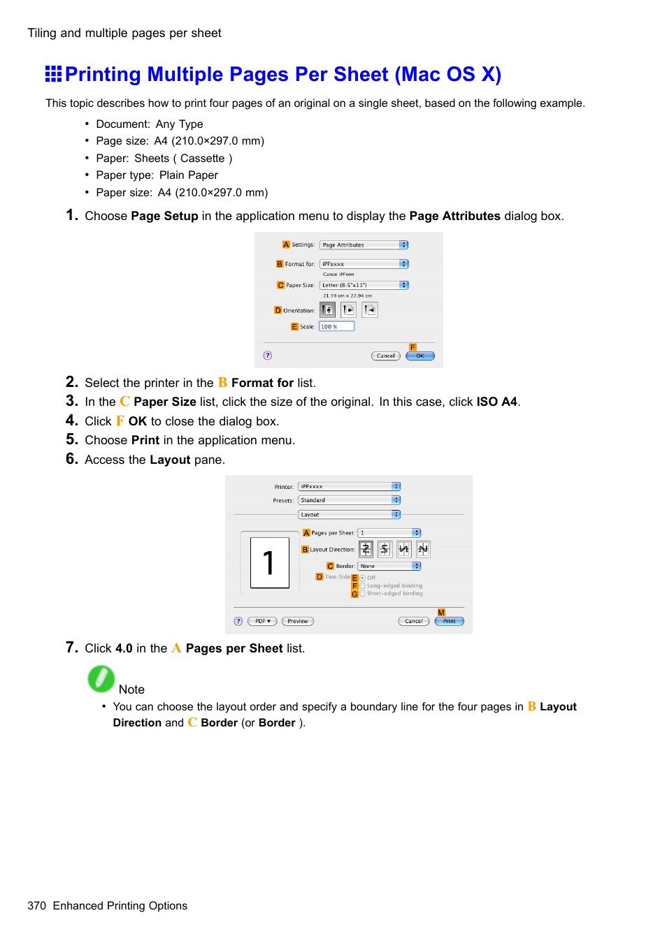 Printing multiple pages per sheet (mac os x) | Canon imagePROGRAF iPF510 User Manual | Page 384 / 724