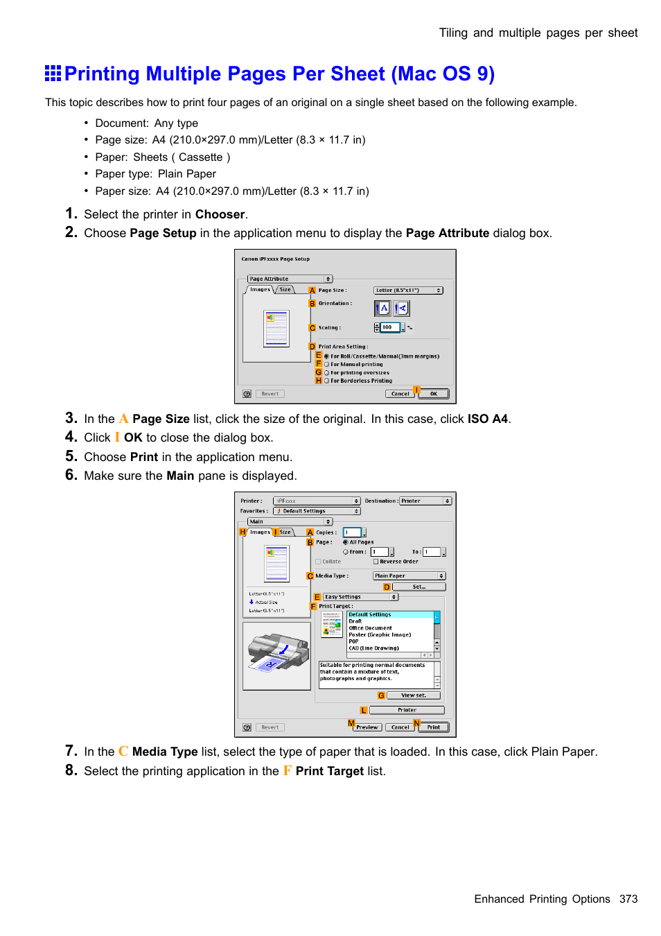 Printing multiple pages per sheet (mac os 9) | Canon imagePROGRAF iPF510 User Manual | Page 387 / 724