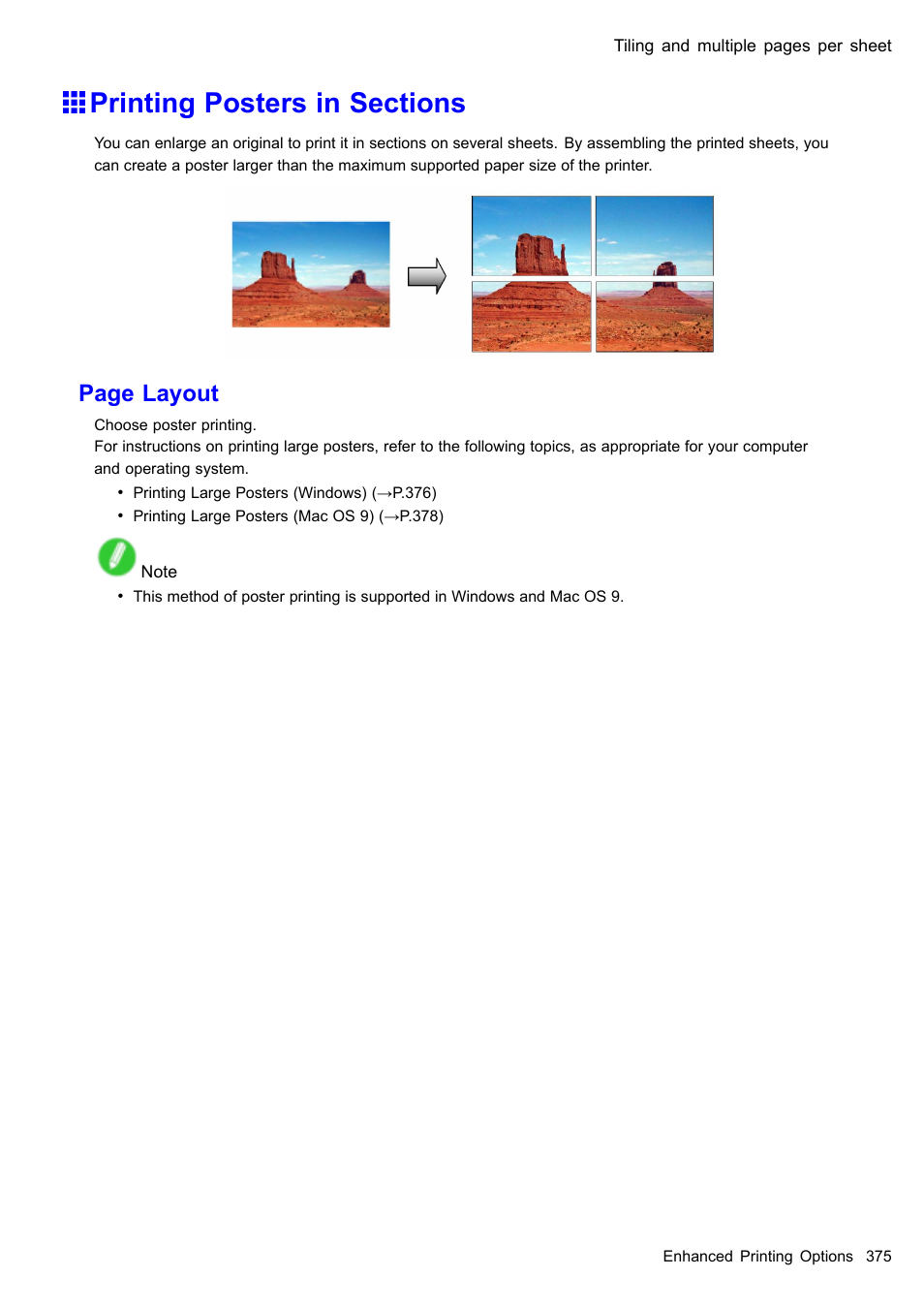 Printing posters in sections, Page layout | Canon imagePROGRAF iPF510 User Manual | Page 389 / 724
