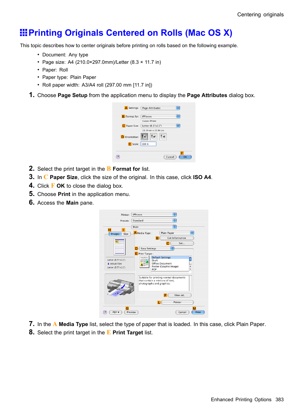 Printing originals centered on rolls (mac os x) | Canon imagePROGRAF iPF510 User Manual | Page 397 / 724