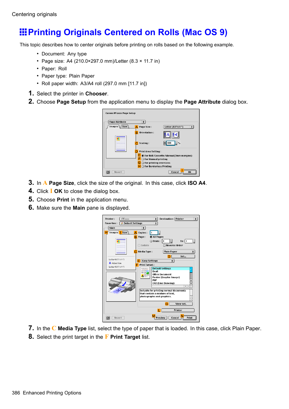 Printing originals centered on rolls (mac os 9) | Canon imagePROGRAF iPF510 User Manual | Page 400 / 724