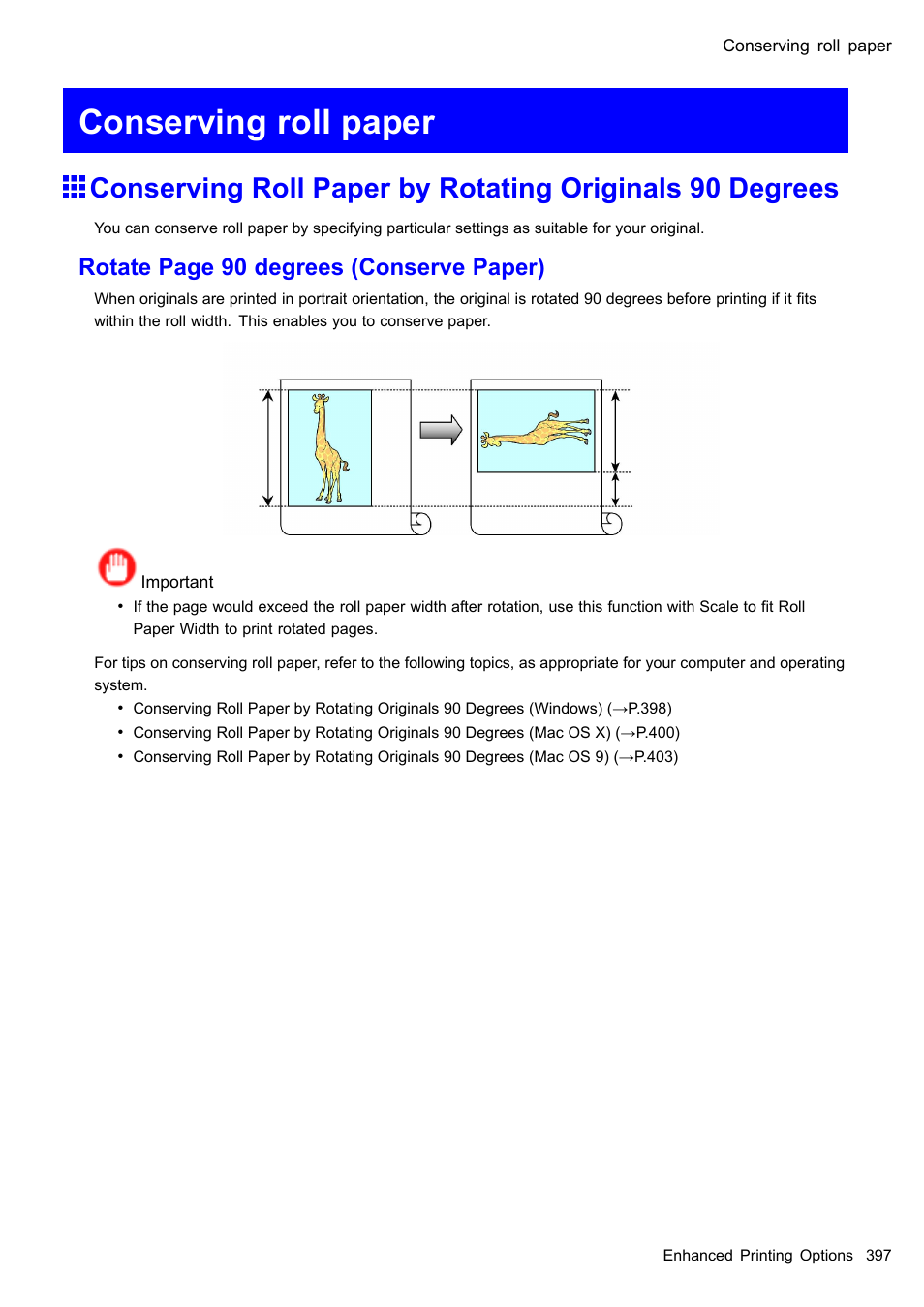 Conserving roll paper, Rotate page 90 degrees (conserve paper) | Canon imagePROGRAF iPF510 User Manual | Page 411 / 724