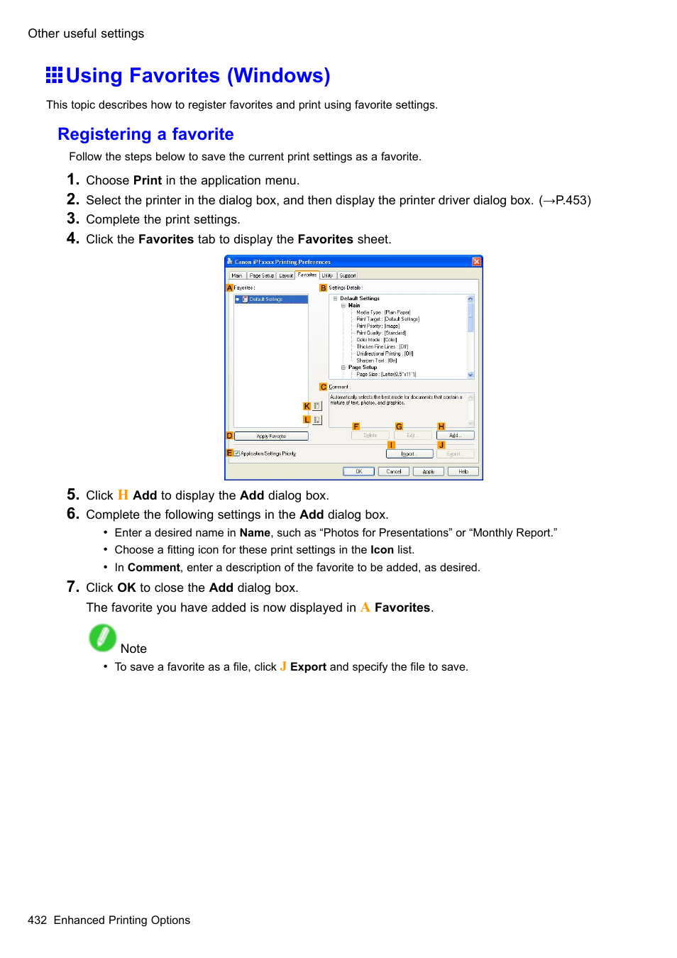 Using favorites (windows), Registering a favorite | Canon imagePROGRAF iPF510 User Manual | Page 446 / 724