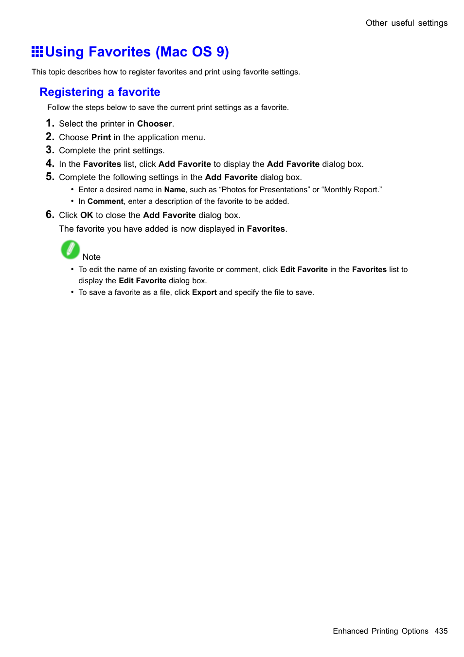 Using favorites (mac os 9), Registering a favorite | Canon imagePROGRAF iPF510 User Manual | Page 449 / 724
