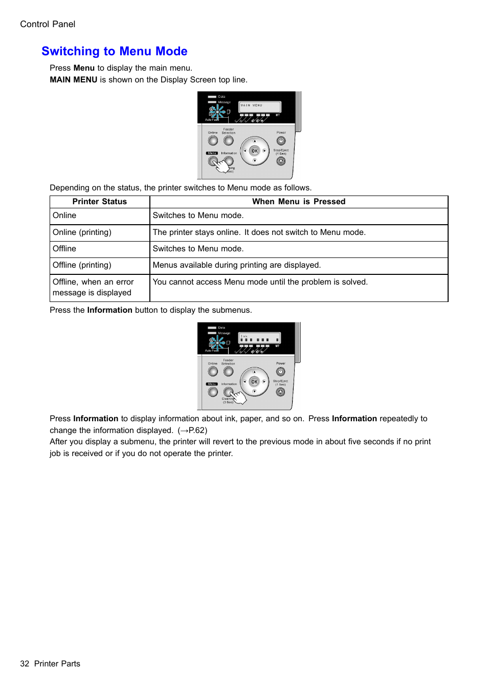Switching to menu mode | Canon imagePROGRAF iPF510 User Manual | Page 46 / 724