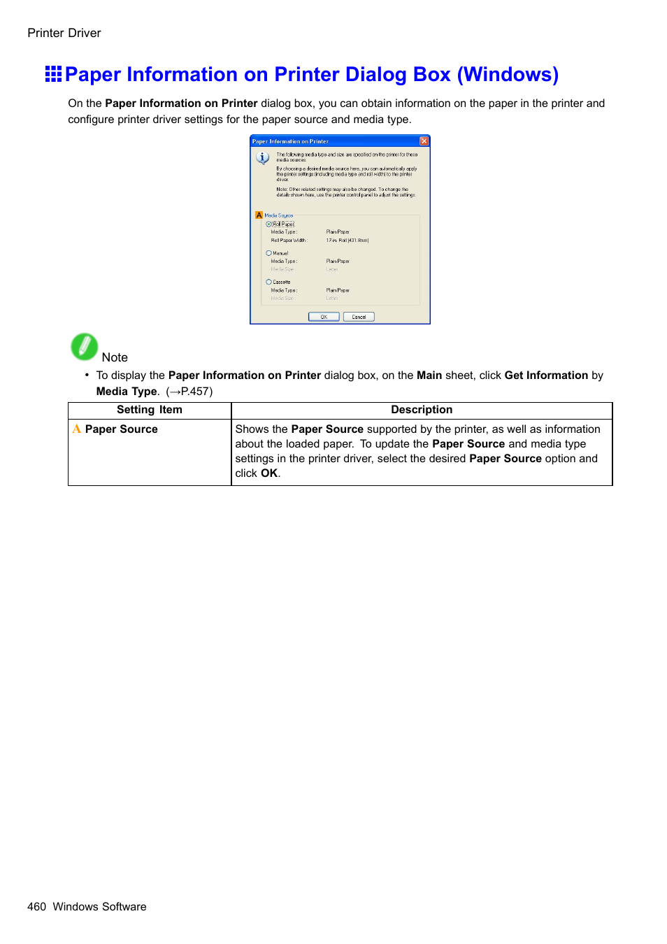 Paper information on printer dialog box (windows) | Canon imagePROGRAF iPF510 User Manual | Page 474 / 724
