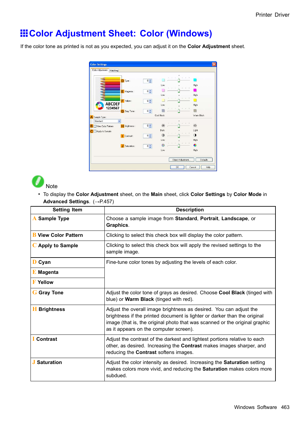 Color adjustment sheet: color (windows) | Canon imagePROGRAF iPF510 User Manual | Page 477 / 724