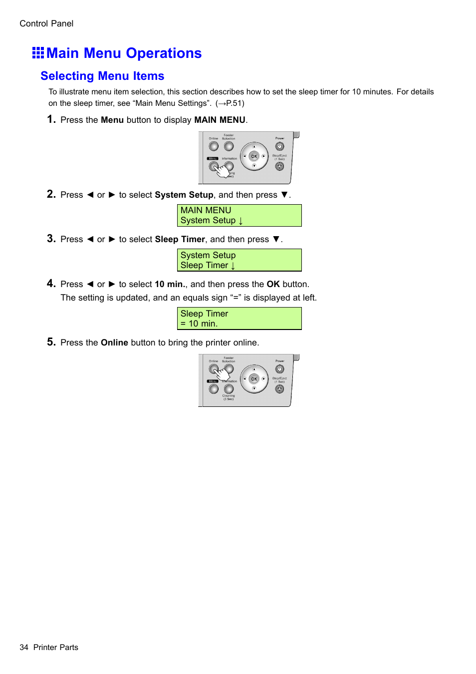 Main menu operations, Selecting menu items | Canon imagePROGRAF iPF510 User Manual | Page 48 / 724
