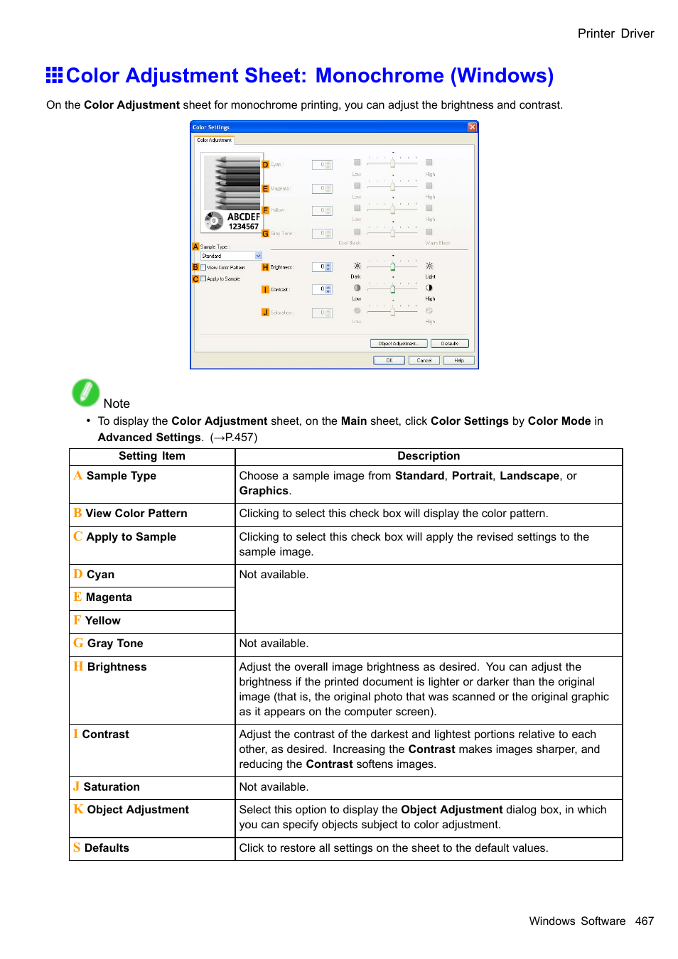 Color adjustment sheet: monochrome (windows) | Canon imagePROGRAF iPF510 User Manual | Page 481 / 724