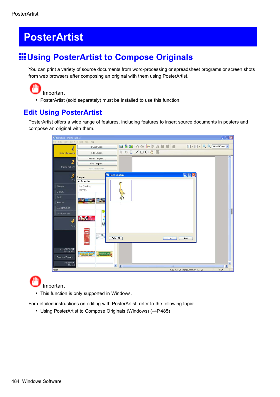 Posterartist, Using posterartist to compose originals, Edit using posterartist | Canon imagePROGRAF iPF510 User Manual | Page 498 / 724