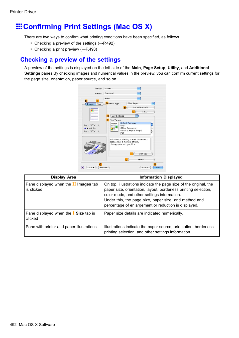 Confirming print settings (mac os x), Conrming print settings (mac os x), Checking a preview of the settings | Canon imagePROGRAF iPF510 User Manual | Page 506 / 724
